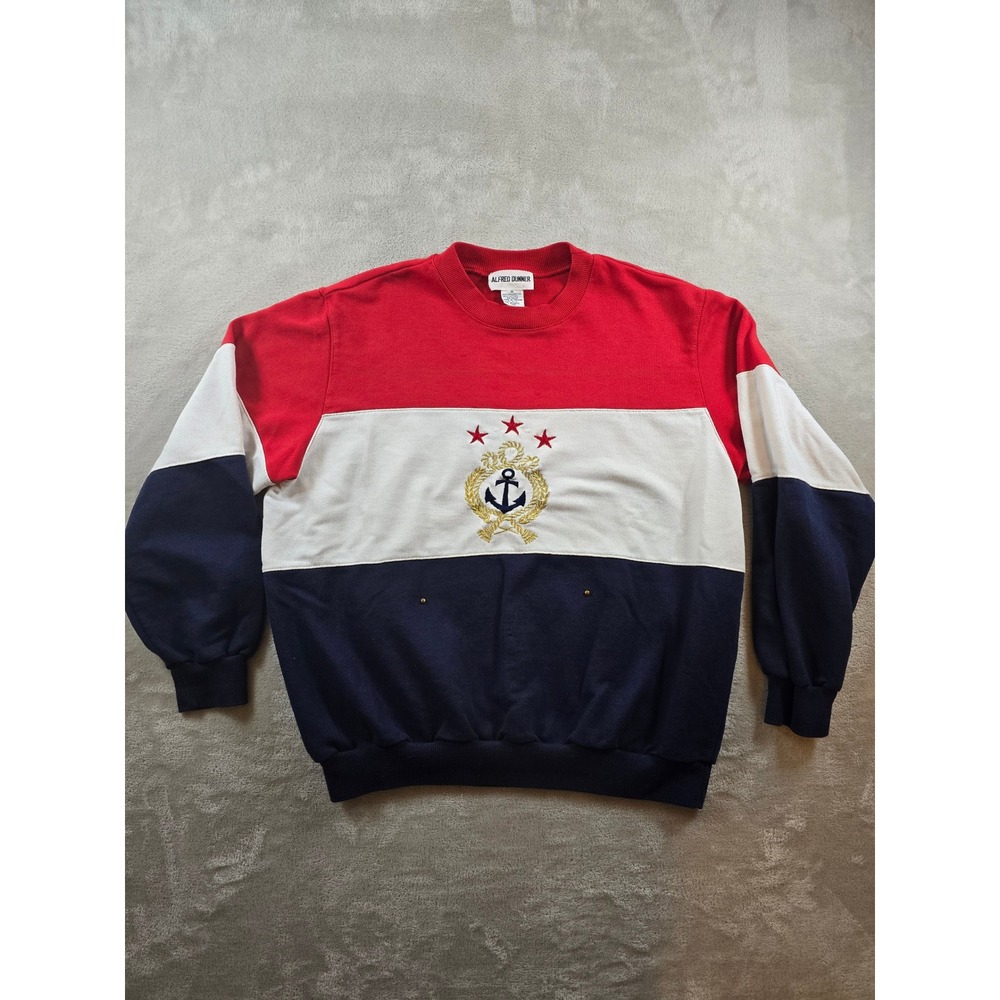 Vintage Sweatshirt Womens M Alfred Dunner Nautical Anchor Red White Blue *Read
